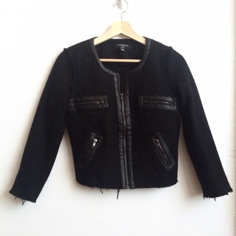 UO BYCORPUS Cropped Tweed Jacket, Black, Small